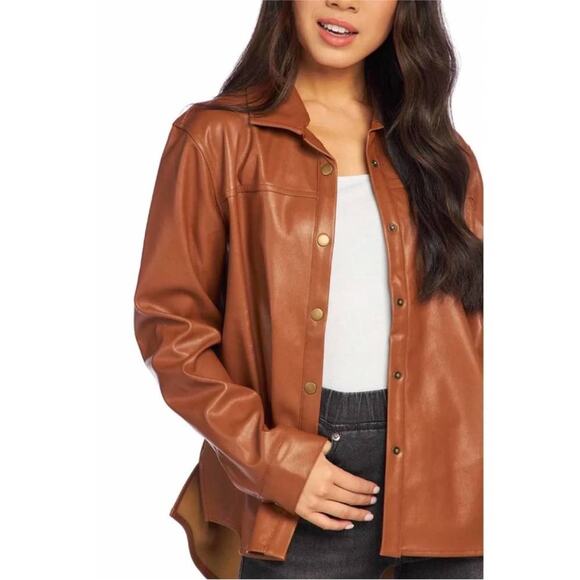 Mud Pie Tops - NWT Mudpie Salem Faux Leather Brown Shacket Size XL